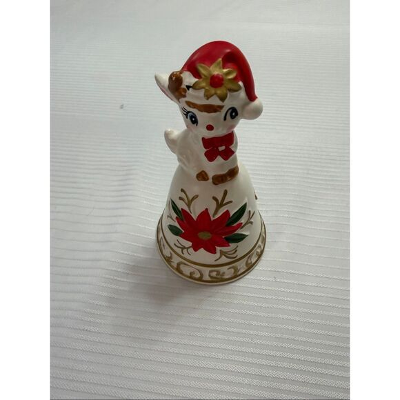 Napcoware Vintage Japan Porcelain Christmas Rudolph Reindeer Bell - Picture 1 of 6